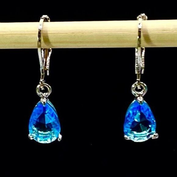 Dangle Earrings 1” (AWM) Blue Zircon Gems - Picture 1 of 5